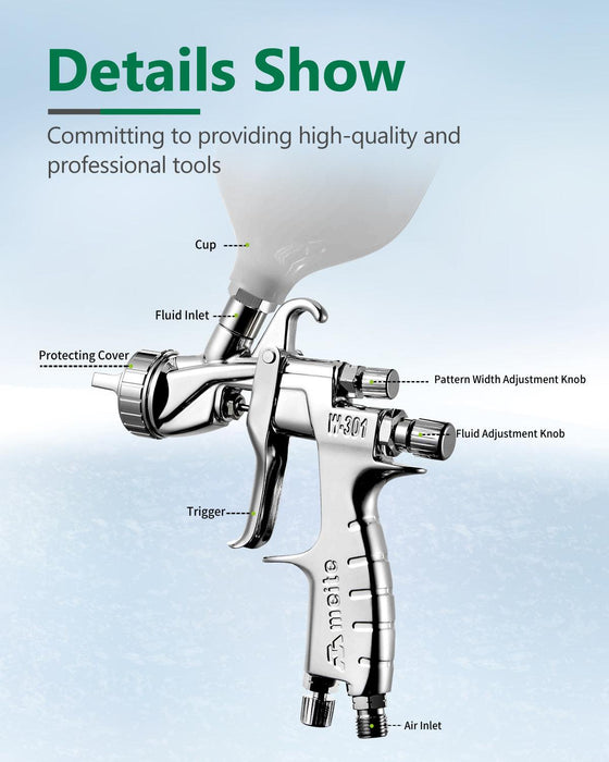 2.0 mm Nozzle Gravity Feed Air Spray Gun 600cc Cup W301 HVLP - MEITE USA