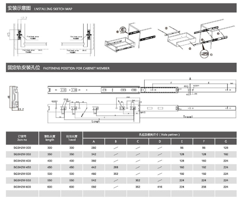 Full Extension Ball Bearing Drawer Slides 100 lbs Capacity Kitchen Cabinet Drawer Slides (15 Pairs) - MEITE USA