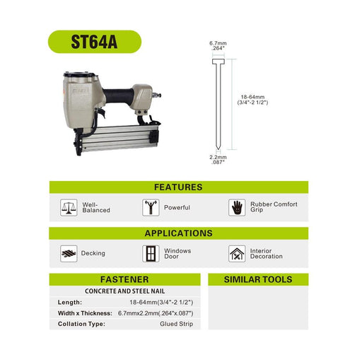 14 Gauge 3/4" to 2-1/2" Length Concrete Nailer - Model ST64A - MEITE USA