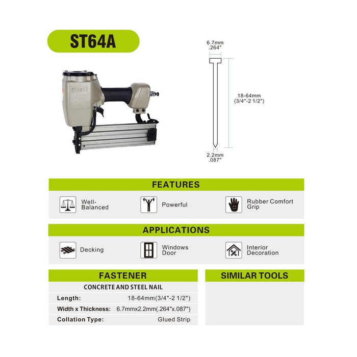 14 Gauge 3/4" to 2-1/2" Length Concrete Nailer - Model ST64A - MEITE USA