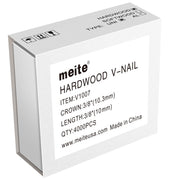 One box of meite USA V1007 hardwood V-nails with 3/8-inch crown, 10 mm length and 4,000 pieces on a white background